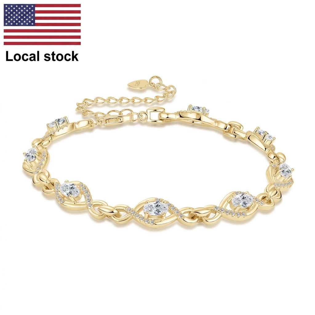 Free Shipping Moissanite Jewelry 925 Silver 3x5mm (0.3ct*8pcs) Fashionable Infinite Link Bracelet for Women Moissanite Bracelets
