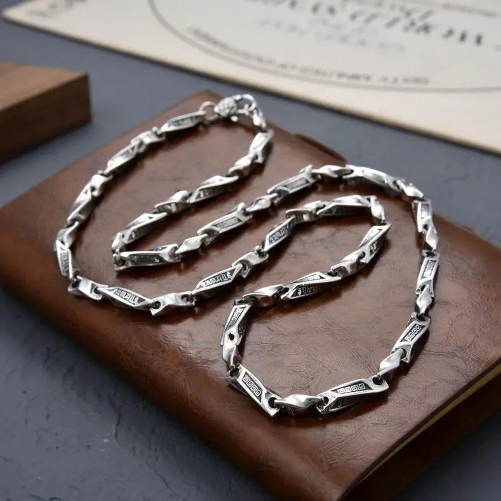BOCAI S925 Silver Six-Character Mantra Bracelet for Men Retro Irregular Link Chain for Individual Fashion Necklace for Men