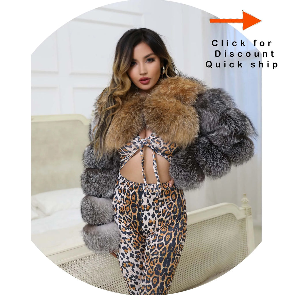 Women Real Fox Fur Bolero Jacket Unique Natural Fur Coat Two Fox Fur Sleeves