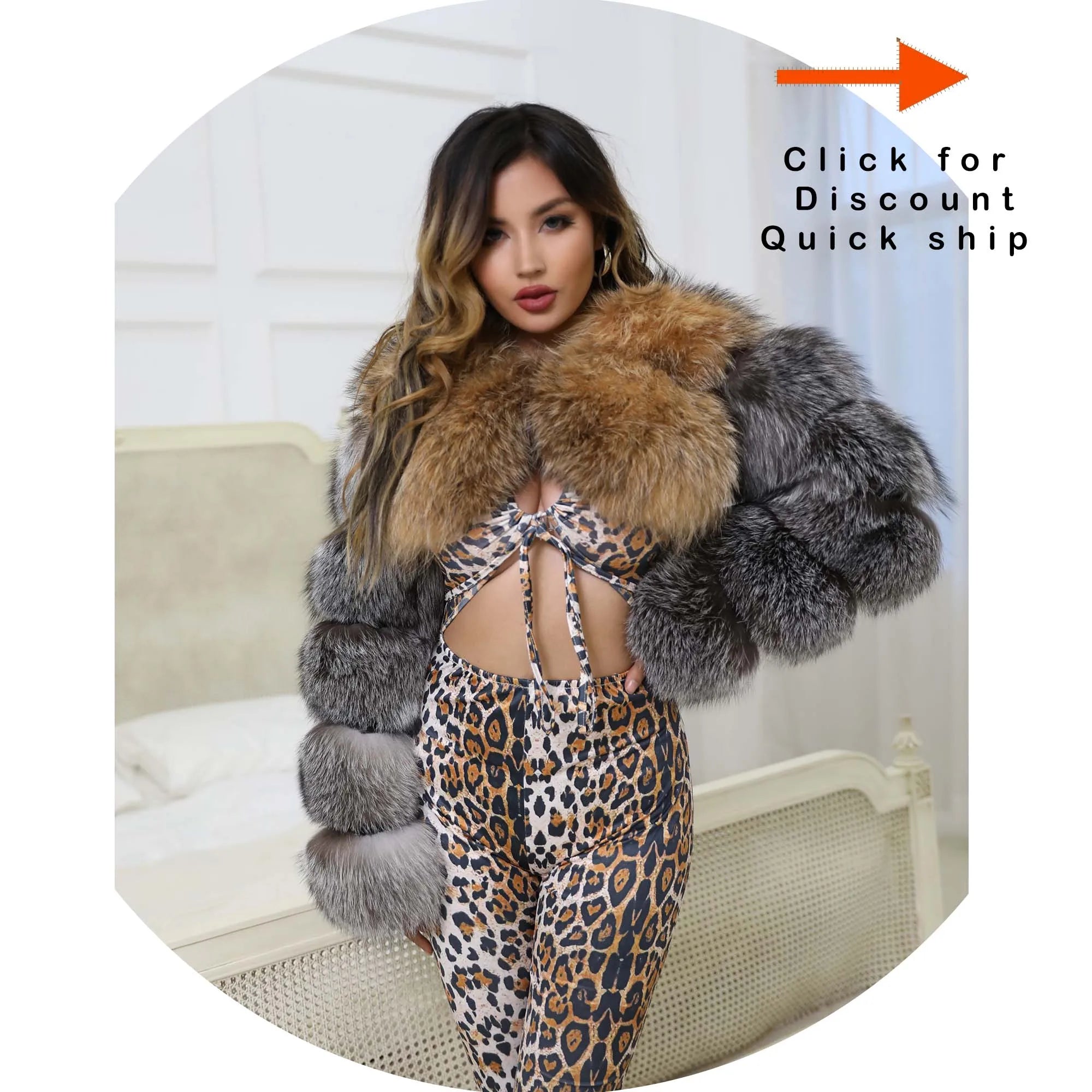 Women Real Fox Fur Bolero Jacket Unique Natural Fur Coat Two Fox Fur Sleeves
