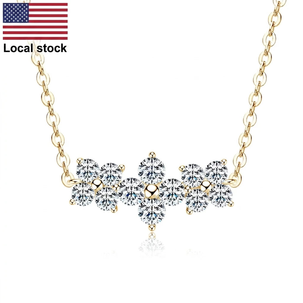 Free Shipping 925 Sterling Silver 3mm & 2.5mm Round Moissanite Jewelry Exquisite Four-Leaf Clover Pendant Necklace for Women