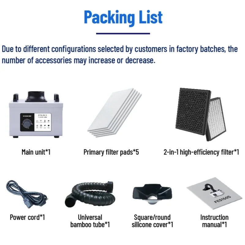 KNOKOO FES150S New Condition Desktop Soldering Fume Extractor Smoke Absorber Cleaner for Phone Repair Air Cleaning Equipment