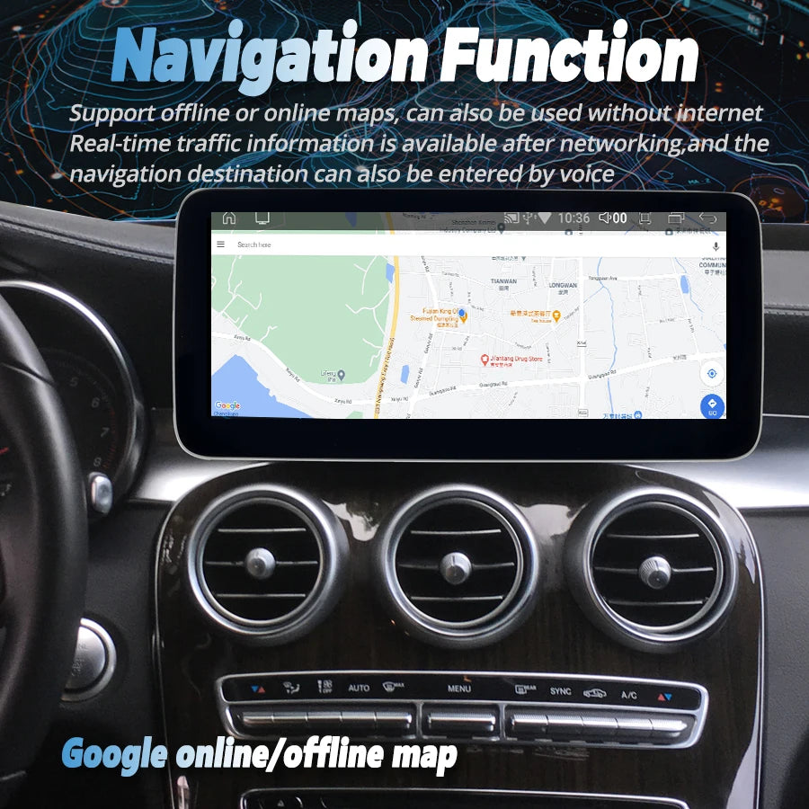 12.3 1920*720 Qled Screen for Benz C Class C200 W205 C250 C180 C260 Android 12 Car Multimedia Video Player Stereo GPS CarPlay