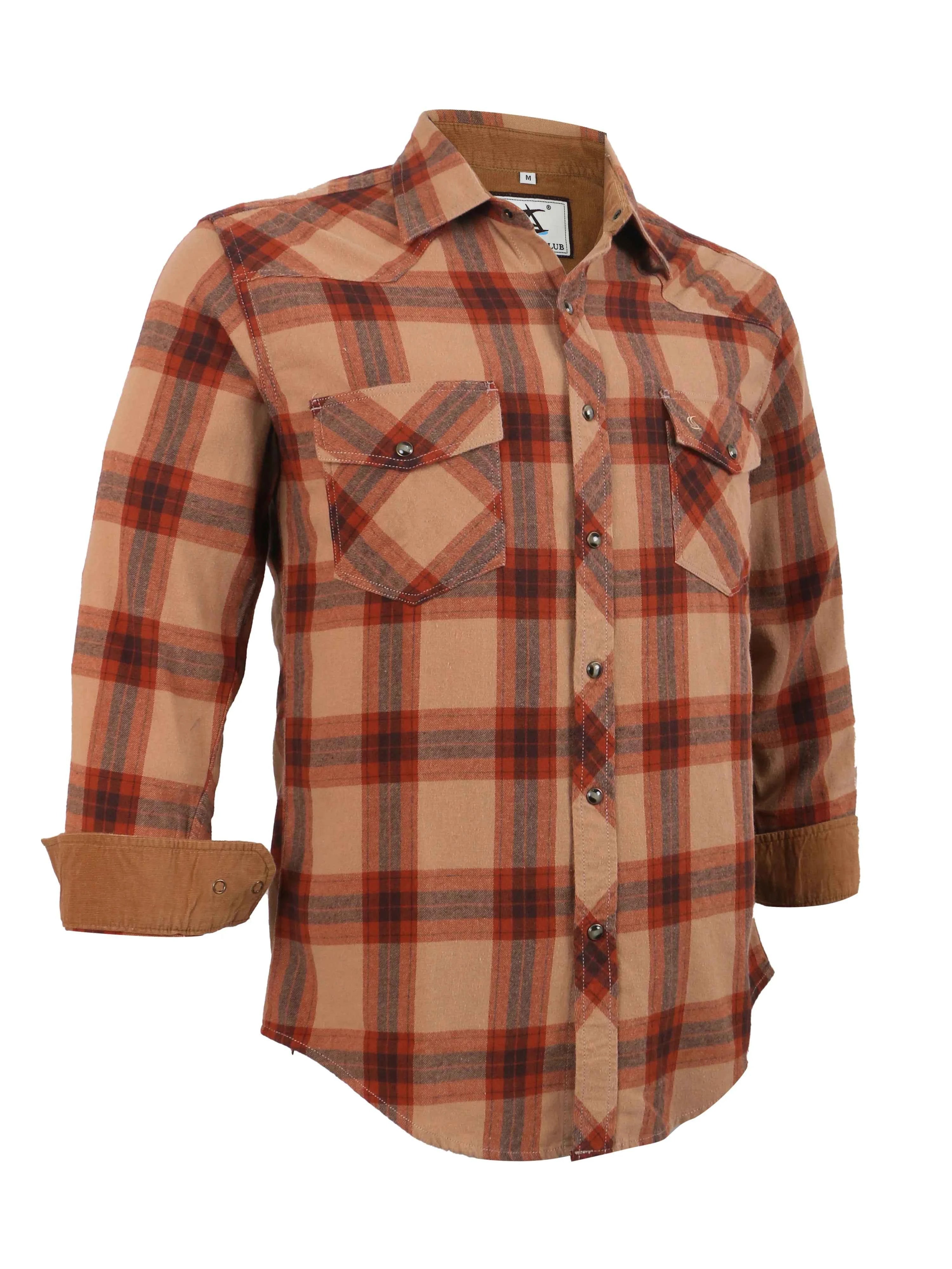 Mens Flannel Pearl Snap Plaid Button up Casual Western Cowboy Long Sleeve Shirts