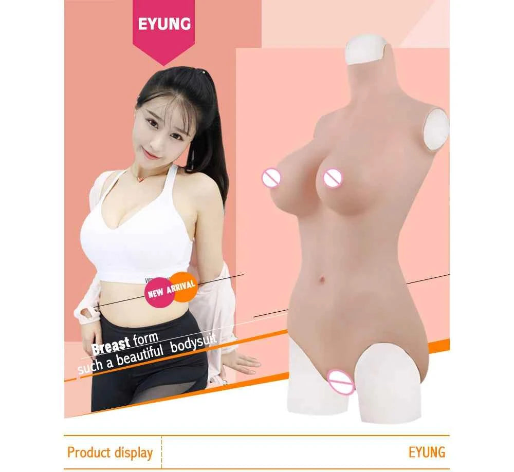 Eyung Silicone Bodysuit Crossdresser Drag Queen Triangular Vagina Hip Enhancer Silicone Breasts Swimsuit Fake Breast Forms Boobs