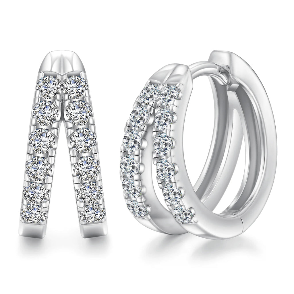 Factory Wholesale Moissanite Earring 925 Sterling Silver 18k White Gold Plated 2mm Round Moissanite Diamond Hoop Earrings