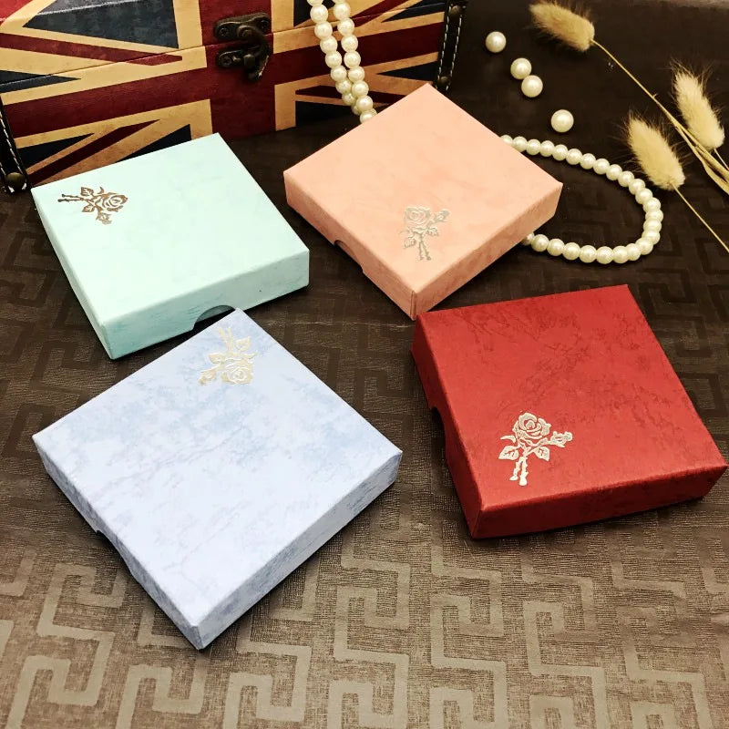 Square Rose Printed Jewelry Packaging Box Bracelet Necklace Storage Case Cardboard Gift Box Jewelry Organizer Case