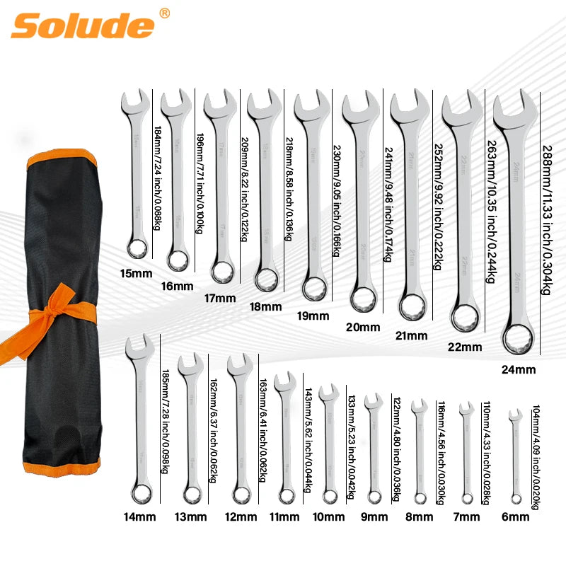 Combination Wrench Set Manufacture 18 Pcs  8mm-24mm Double Head Chrome Vanadium Steel Usa Combination Open End Wrench Set
