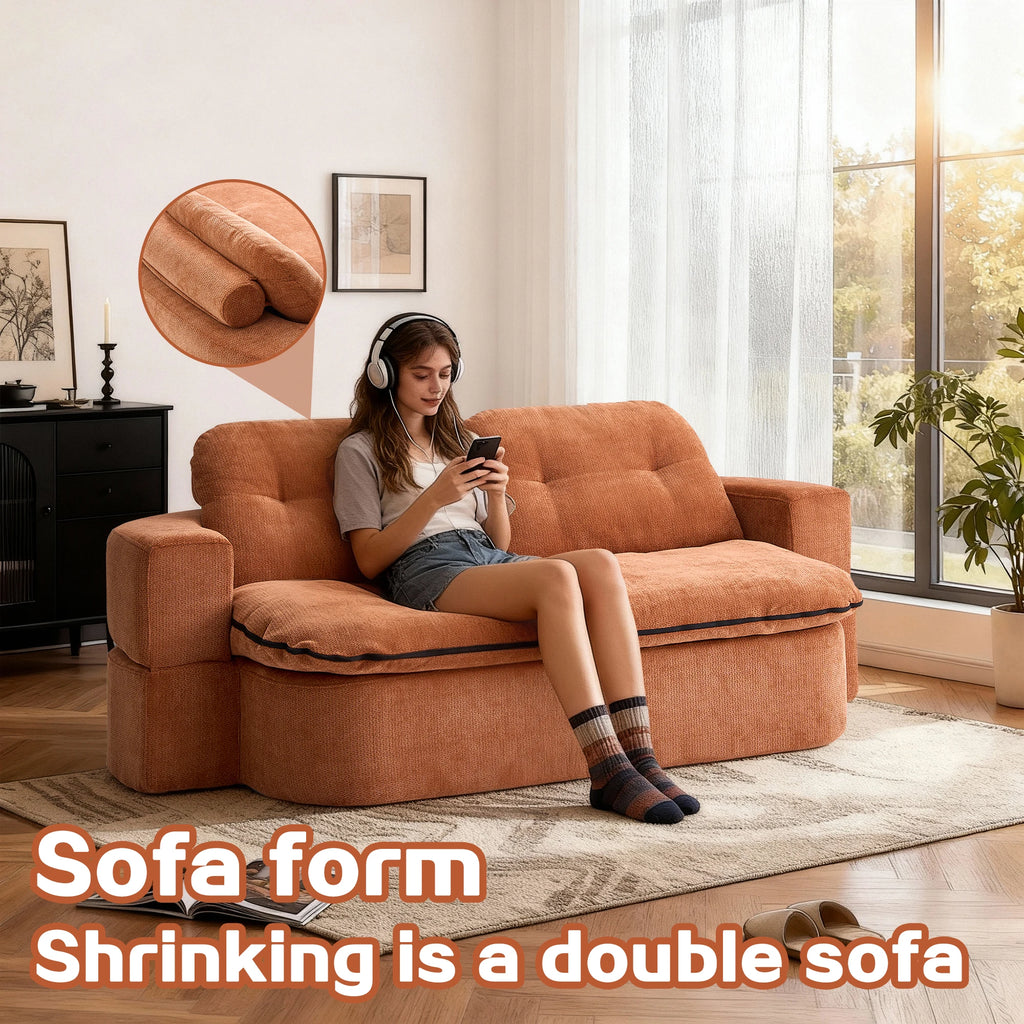 Modern Convertible Floor Sofa Bed 2 Pillows Foam-Filled Cushions No Assembly Required-Living Room/Playroom Use