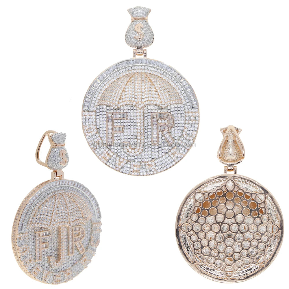18K Gold Plated Micro Pave Cubic Zirconia CZ Plug Shape Pendant Hip Hop Style Yellow Gold Necklace for Engagement Wedding Party