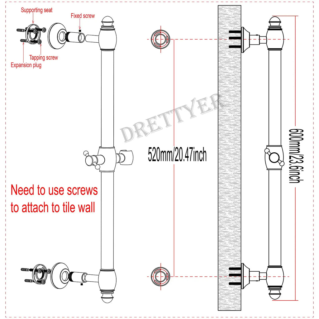 Brass Contemporary Shower Slide Bar Handheld Shower Head Adjustable Height Wall-Mounted 59-Inch Hose Rainfall Waterfall Spray