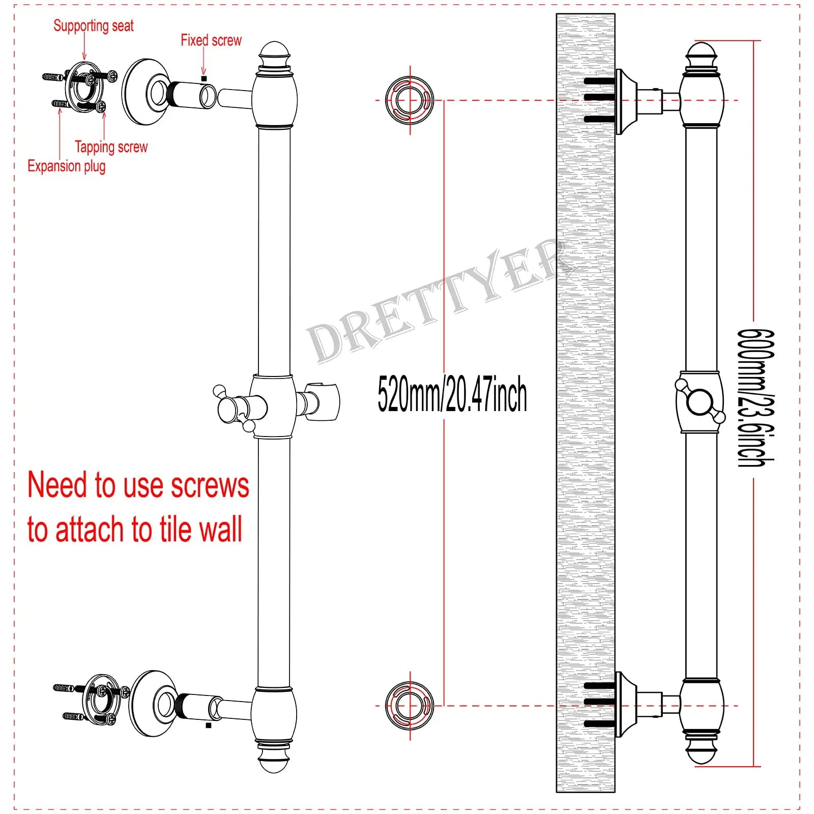 Brass Contemporary Shower Slide Bar Handheld Shower Head Adjustable Height Wall-Mounted 59-Inch Hose Rainfall Waterfall Spray