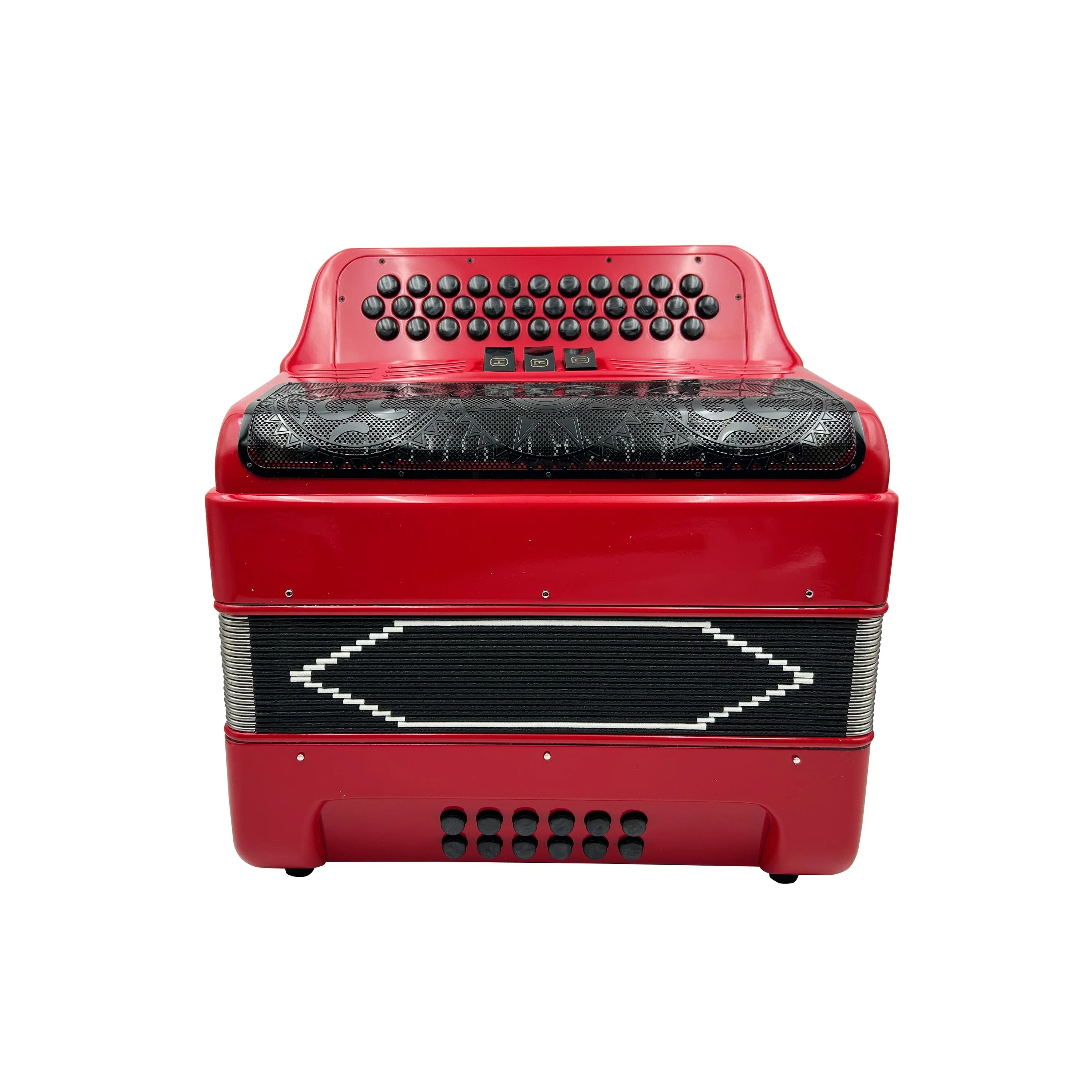 SEASOUND Professional 34-Button 12-Bass 3-Register Accordion with Red Body and Black Grill Black Buttons Acordeon JB3412C