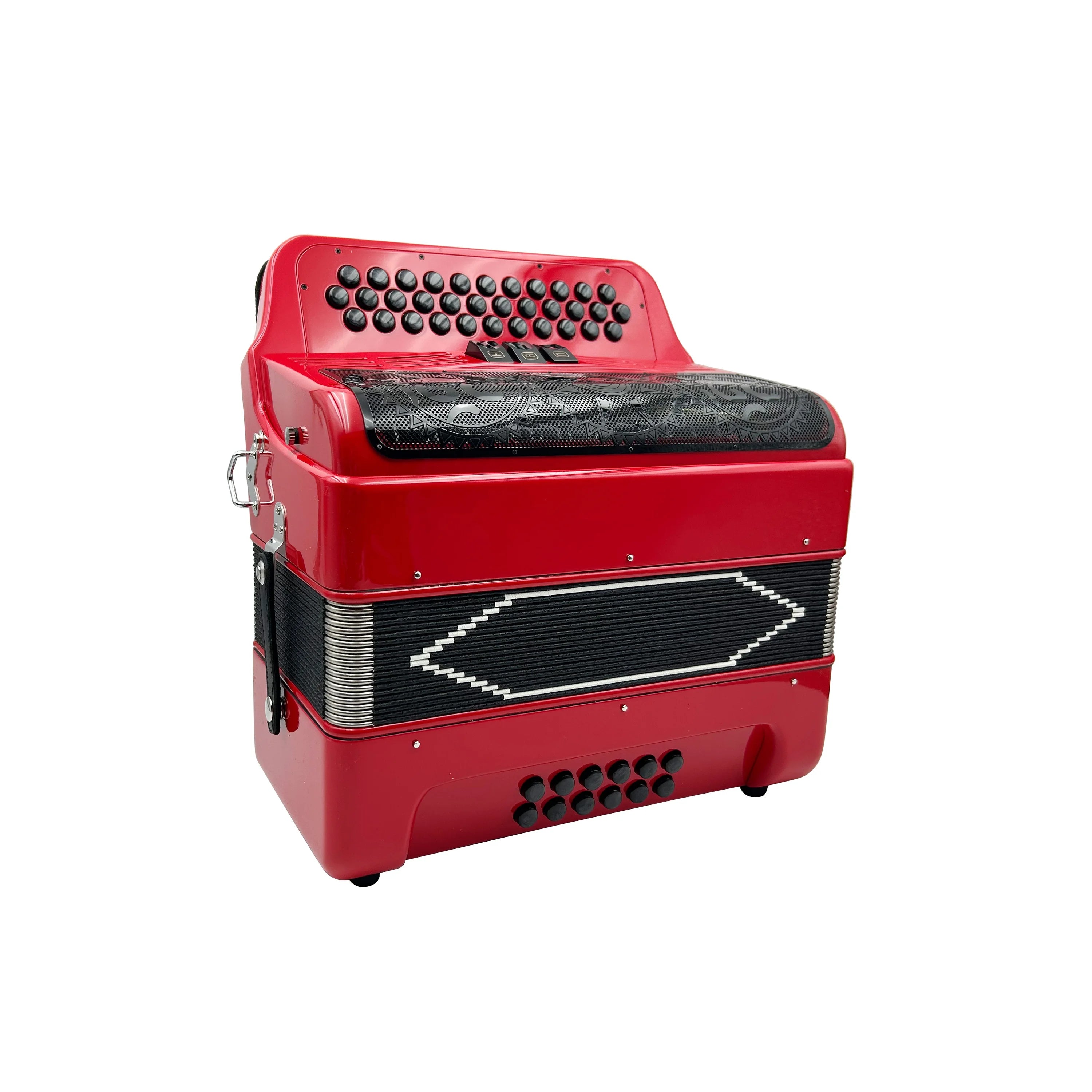SEASOUND Professional 34-Button 12-Bass 3-Register Accordion with Red Body and Black Grill Black Buttons Acordeon JB3412C