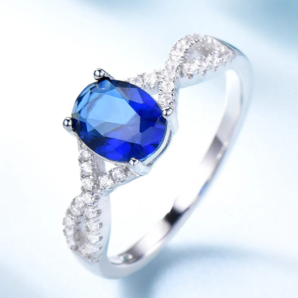 New Fashionable Blue Gemstone Ring 925 Sterling Silver Women Wedding Ring Sterling Silver Jewellery