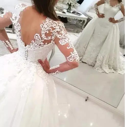Robe De Mariage Luxury Mermaid Lace Wedding Dress with Detachable Train Removable Skirt Lace Wedding Gown 2022 Vestido De Noiva