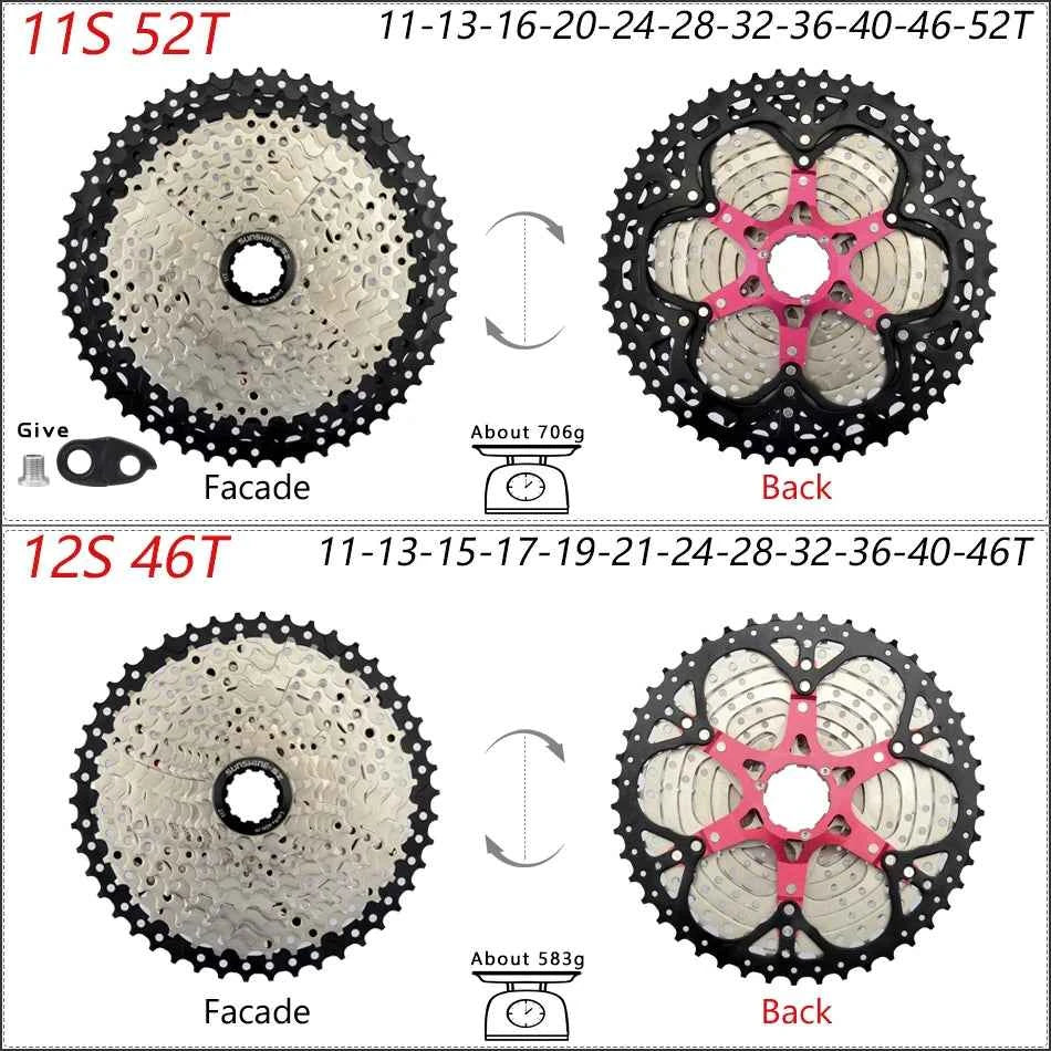 SUNSHINE Bicycle Cassette 8/9/10/11/12Speed Freewheel HG Structure Sprocket 32/36T/40T/42T/46T/50T/52T Flywheel For SHIMANO/SRAM