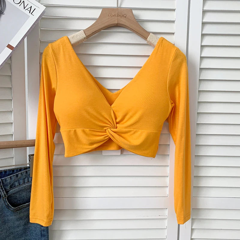 t shirt woman crop tops long sleeve kawaii T shirts built in bra women sexy top harajuku korean fashion