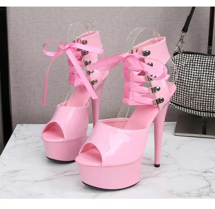 Shoes Women Platform Pole Dance Sandals 15CM 17CM 20CM High Heels Patent leather Gladiator Ladies Sandals Thick Bottom Stripper