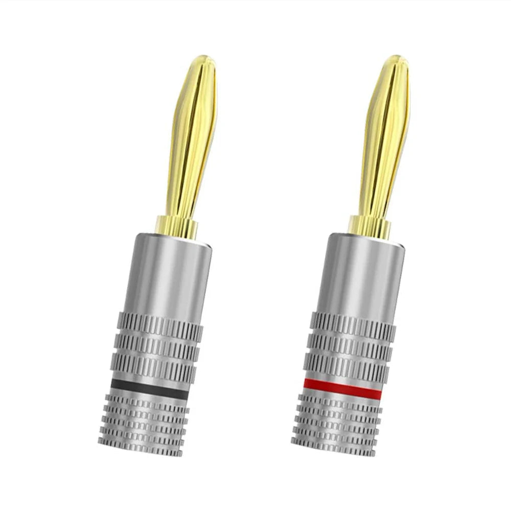 Banana Plugs 2 Pair/ 4 pcs, 24K Gold Plated Dual Screws Jack Connectors for Amplifier, Speakers, Receiver