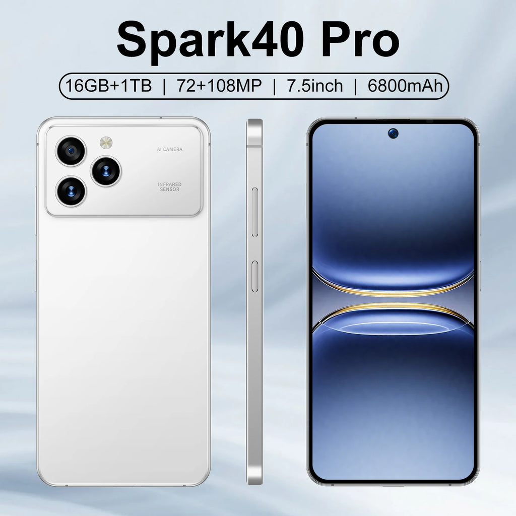 Economical Spark40 Pro Smartphone-7.3" HD Display 108MP Camera Dual SIM 4G LTE Android 14 16GB/1TB Waterproof Spanish Support