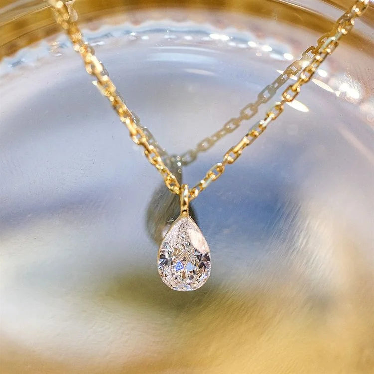 RUYI 18K Real Gold Luxury Women Jewelry 1CT IGI Diamond Pear Pendant Fine Jewelry Drop Diamond Necklace Women