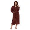 Free Shipping Elegant Flannel Bride Bath Robe Long Kimono Style Nightgown Red Plush Bath Robe