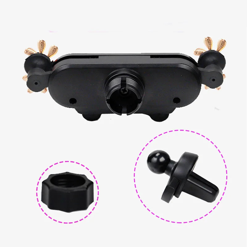 Cute Bowknot Universal Car Phone Holder Cartoon Diamond GPS Stand Gravity Bracket Auto Air Vent Clip Mount Mobile Phone Holder