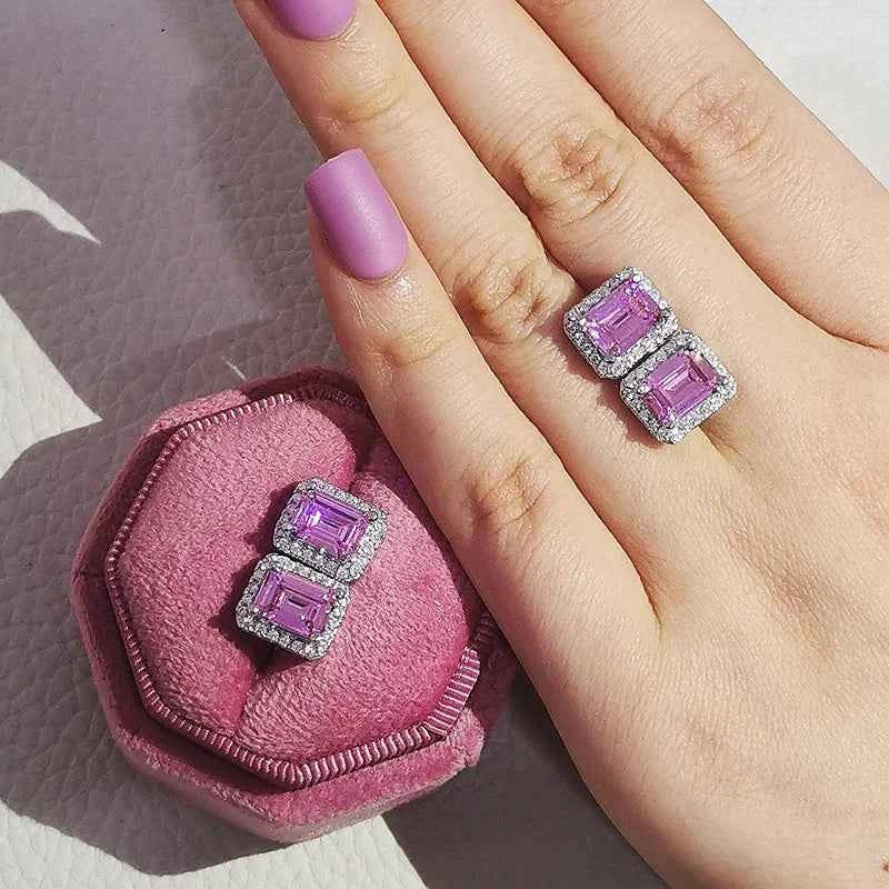 2023 New Arrivals Fashion Luxury silver color korean Zircon Stud Pink Earing Earrings For Women Girl Party Gift Jewelry Z7