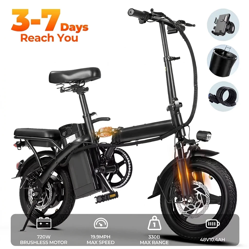 US Warehouse Last-Mile Delivery Solution Mini Brushless 48V Folding Electric Bike with Rear Basket for Urban Errands & Business