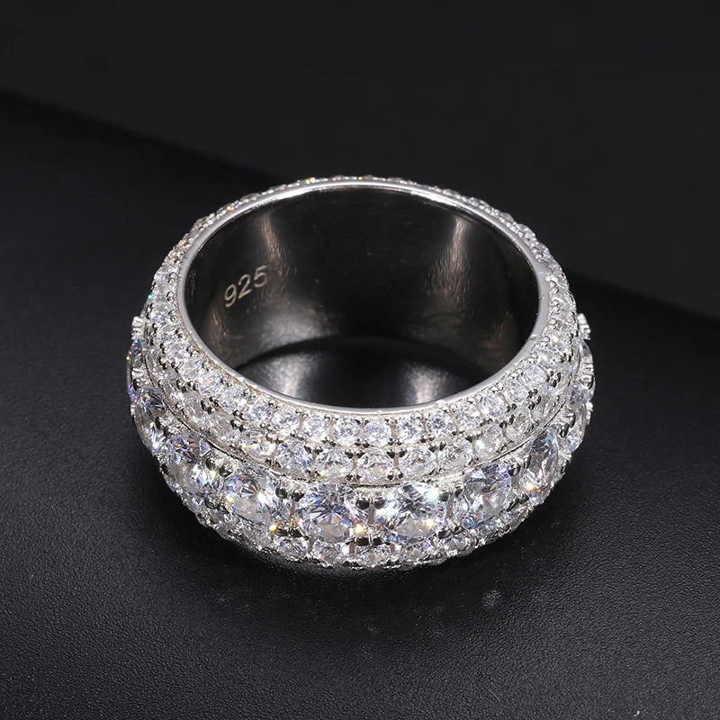 Wholesale Sparking Vvs Moissanite Diamond Ring Round Cut 925 Silver Hip Hop Jewelry Engagement Wedding Rings