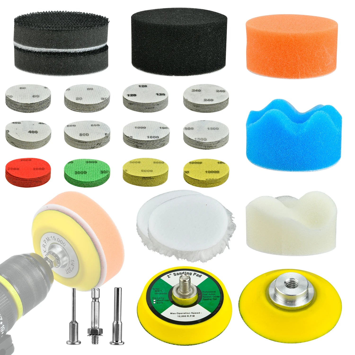 Professional Car Foam Polishing Pad Kit 138pcs for Detailing 3inch Round Hook&Loop Backing Sponge Foam Overseas Warehouse