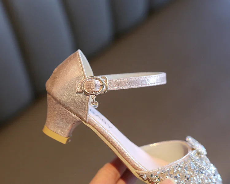 Girls High Heels for Kids Party Wedding Evening Dress Shoes 2026 Fashion Crystal Summer Princess Stockings Girl Sandals E02165