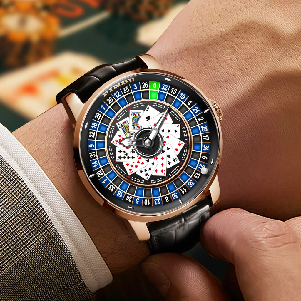 Jacob Player Series Poker Roulette Men's Watch Leather Strap Steel Case Automatic Luminous Mechanical 3ATM Water Analog