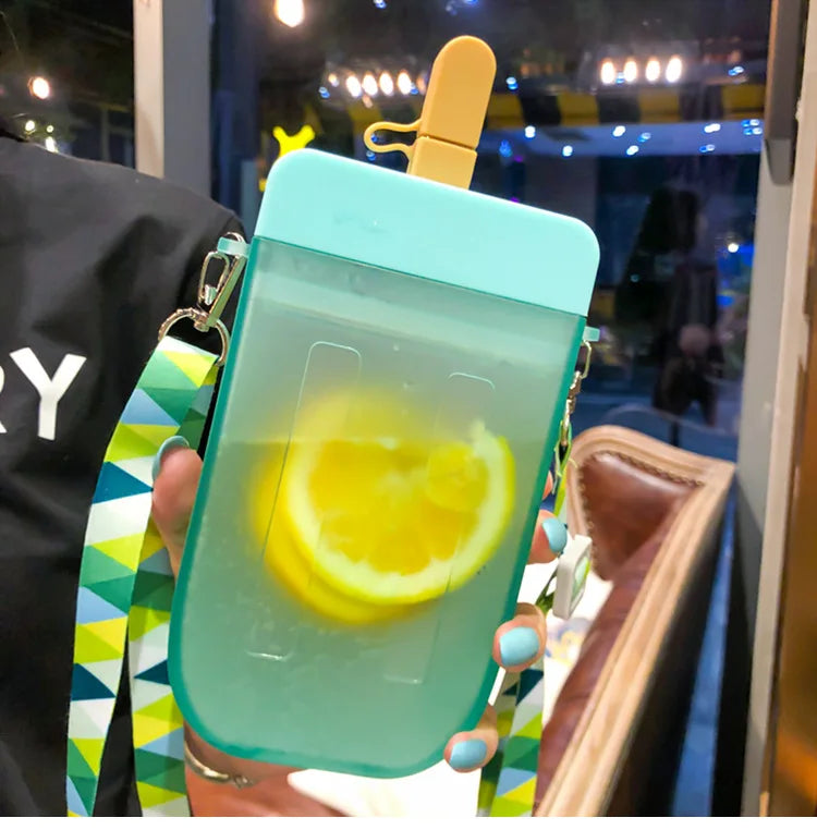Summer Outdoor Water Bottle with Straw Portable Rope Travel Water Bottles Student Girls Water Cup Juice Drinking Bottle BPA Free