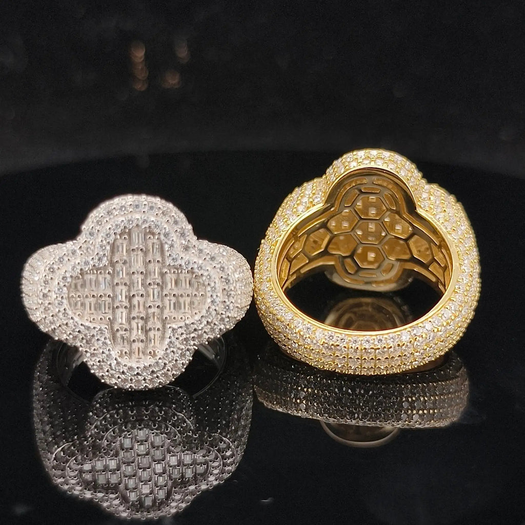 Miami Men's Luxury Moissanite Gemstone S925 Silver Plated Custom Hiphop Flower Rings for Wedding/Anniversary 10.7g
