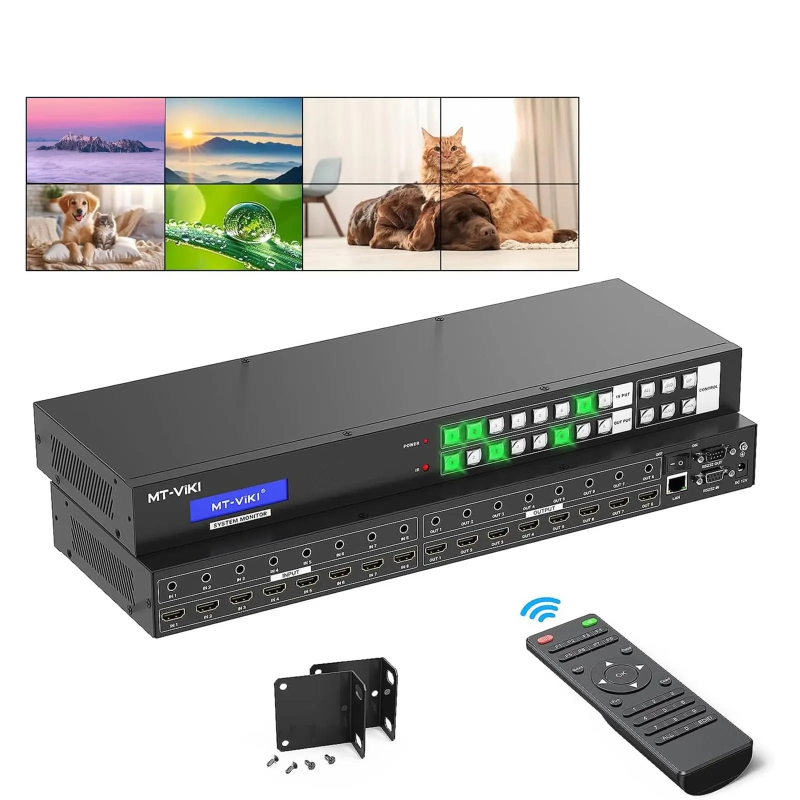 MT-VIKI 8x8 4K Seamless HDMI Matrix Video Wall 2x4 w/Web GUI+Audio Out, Customised HDMI TV Wall Controller