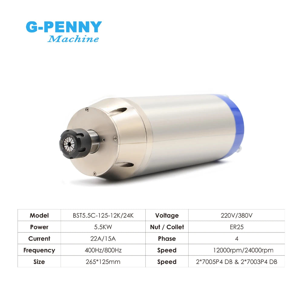 G-Penny 5.5KW ER25 220v/380v Metal Working Water Cooled Spindle Motor,inverter,bracket,water Pump, Spindle Motor Kit