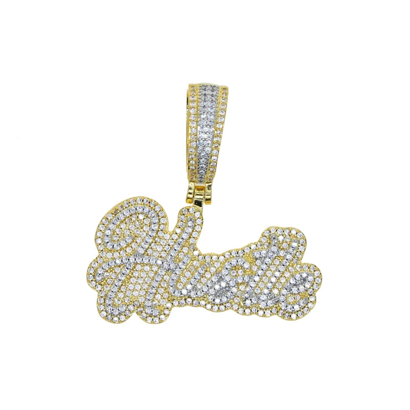 18K Gold Plated Micro Pave Cubic Zirconia CZ Plug Shape Pendant Hip Hop Style Yellow Gold Necklace for Engagement Wedding Party