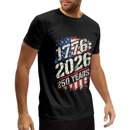 1776-2026 American Independence Day Celebration T-shirt 250-year-old Classic Pure Cotton Men's T-shirt in Stock Short Sleeve
