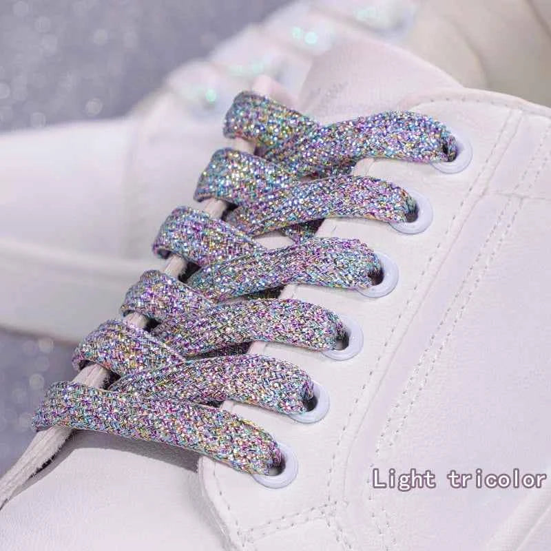 NEW Fashion Glitter Shoelaces Colorful Flat Shoe laces for Athletic Running Sneakers Shoes Boot 1CM Width Shoelace Strings 1Pair