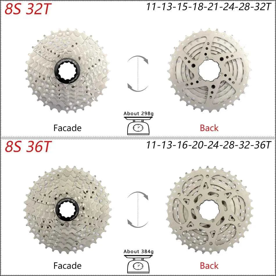 SUNSHINE Bicycle Cassette 8/9/10/11/12Speed Freewheel HG Structure Sprocket 32/36T/40T/42T/46T/50T/52T Flywheel For SHIMANO/SRAM