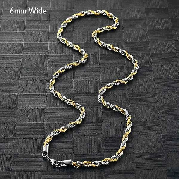 Men's Twisted Neck Rope Chain Stainless Steel Necklace for Women Punk Boy Silver and Gold Color Metal Jewelry Accessories Choker