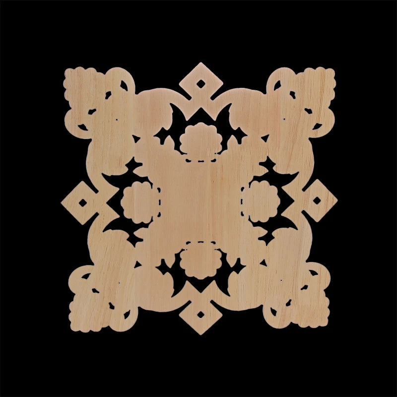 Decorative Wood Appliques Unique Exquisite Natural Floral Wooden Carved Onlay Decal Figurines Home Furniture Door Decor Square