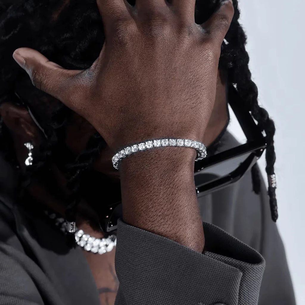 925 Sterling Silver Moissanite Tennis Bracelet 4.0mm Men Women Hiphop Rock Gold Plated Luxury Fine Jewelry Chain Unisex Bracelet