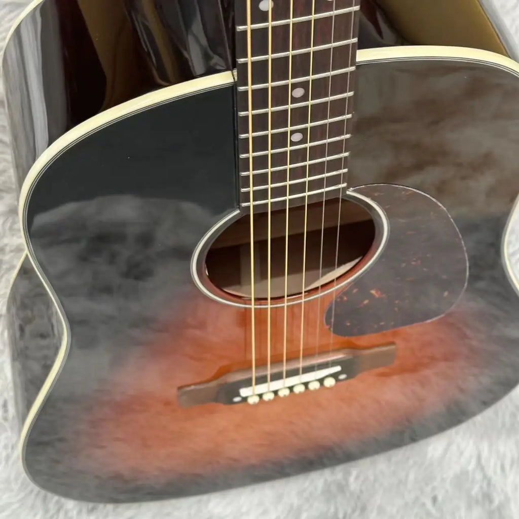 Gsn J-45 Sunburst Electric Guitar Spruce Body 6 Steel Strings HH Pickup Glossy Finish Foam Case with EQ Fast Shipping