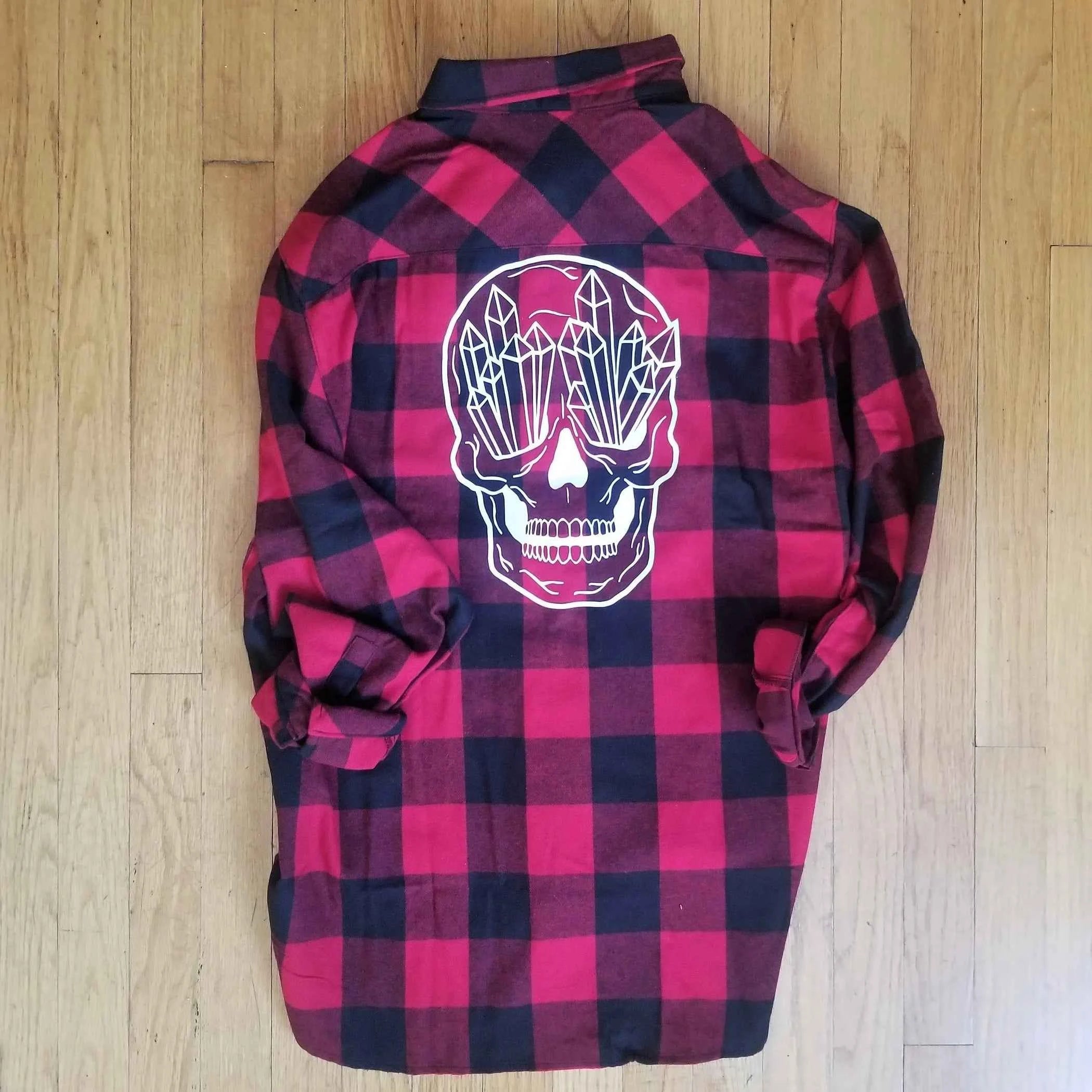 TD Casual Plaid Shirt Crystal Skull Buffalo Flannel Single Breasted Striped Pattern Size 6XL Woven Anti-Wrinkle Fabric Short