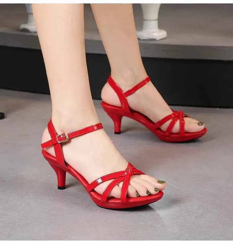 Sandals Women Shoes Big Size 43 Thin Heels Summer Candy Color Peep Toe High Heels Sexy Nightclub Party Slides Cross-Strap Shoes