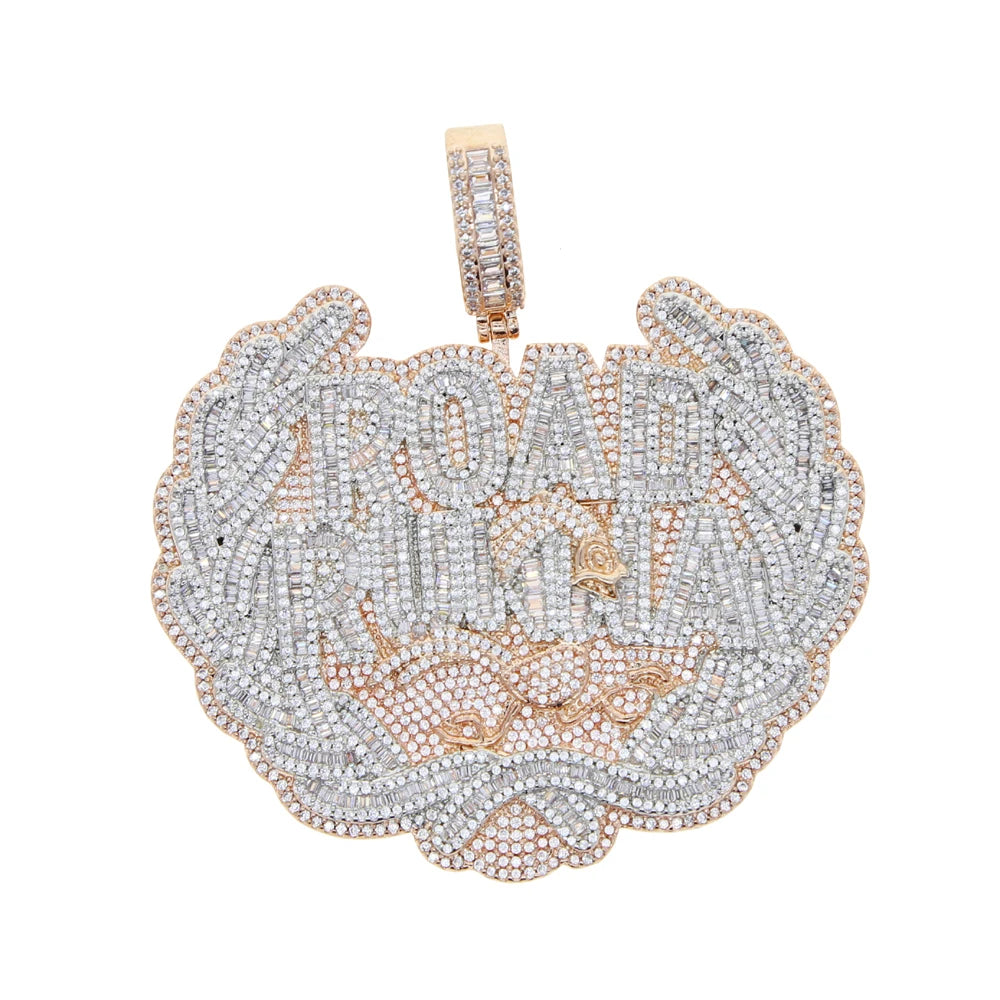 18K Gold Plated Micro Pave Cubic Zirconia CZ Plug Shape Pendant Hip Hop Style Yellow Gold Necklace for Engagement Wedding Party