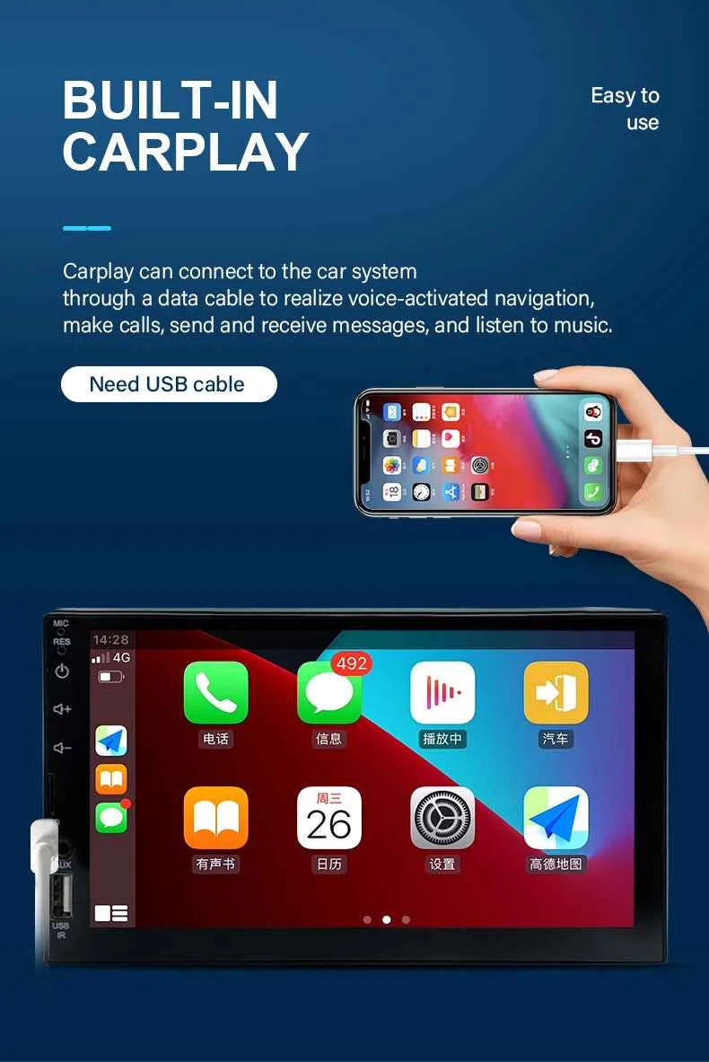 High Quality Universal 2 Din 7inch Capacitive Touch Screen Mp5 Player Car Stereo WiFi GPS BT CarPlay Amplifier Handsfree 7031